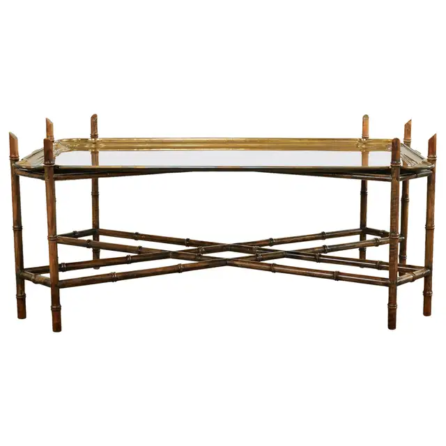 Hollywood Regency Brass Tray Cocktail Table with Faux Bamboo Legs – Erin  Lane Estate