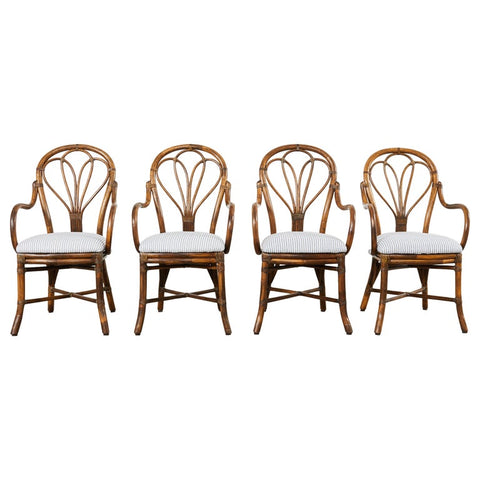 Set of Four McGuire Art Nouveau Style Rattan Dining Chairs