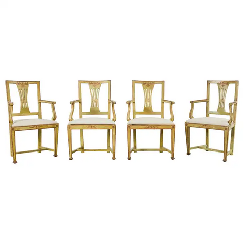 Set of Four Italian Venetian Painted Dining Armchairs