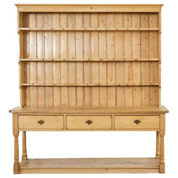 Country English Pine Welsh Cupboard Dresser with Pot Rack