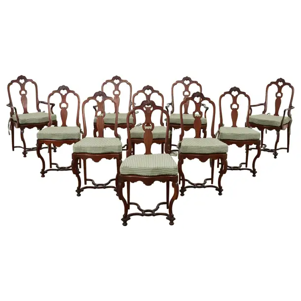 Set of Eight Louis XV Style Caned Walnut Dining Chairs - Erin Lane Estate