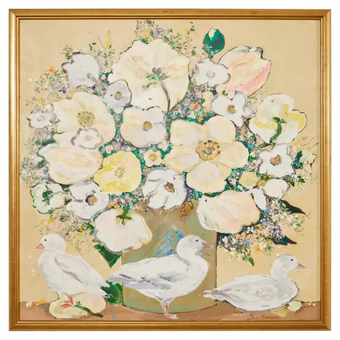 Ira Yeager Floral Still Life Painting with Ducks