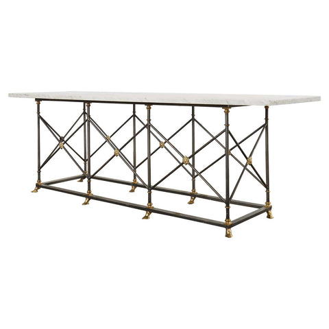 Neoclassical Style Iron Bronze Carrara Marble Top Console Table