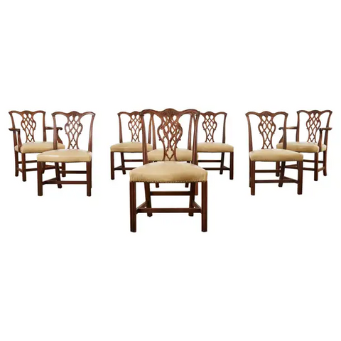 Set of Eight Georgian Style Carved Mahogany Dining Chairs