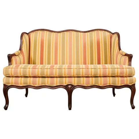 Country French Provincial Louis XV Style Serpentine Wingback Settee