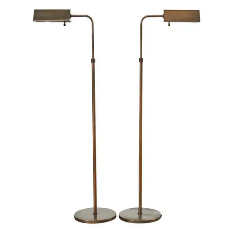 Pair of Midcentury Adjustable Height Bronzed Pharmacy Floor Lamps