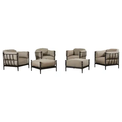 Set of Four Michael Taylor Montecito Chairs With Two Ottomans