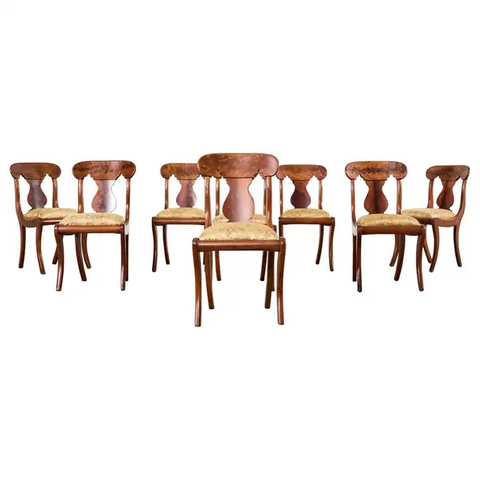 Set of Eight Empire Style Flame Mahogany Dining Chairs