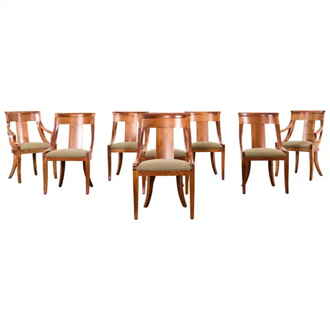 Set of Eight Empire Style Fruitwood Gondola Chairs by Baker