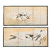 Pair of Japanese Meiji Six Panel Screen Cranes Above Cresting Waves