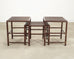 Nest of Three McGuire Rattan Cane Raffia and Oak Side Tables