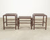 Nest of Three McGuire Rattan Cane Raffia and Oak Side Tables