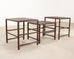 Nest of Three McGuire Rattan Cane Raffia and Oak Side Tables