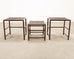 Nest of Three McGuire Rattan Cane Raffia and Oak Side Tables