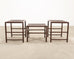 Nest of Three McGuire Rattan Cane Raffia and Oak Side Tables