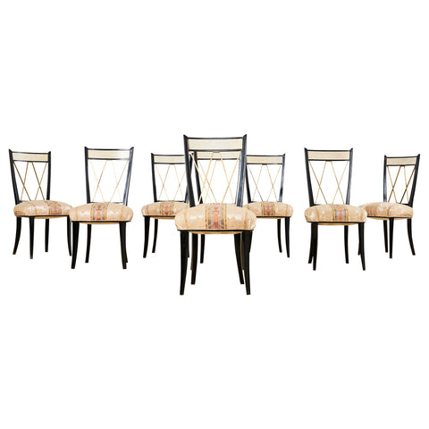 Set of Eight Tommi Parzinger Style Bronze X Back Dining Chairs