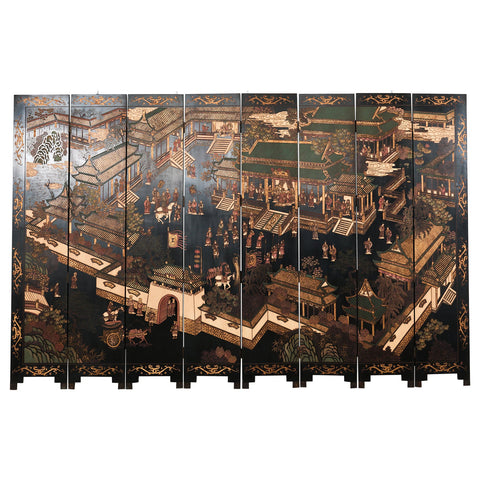 Chinese Export Eight Panel Coromandel Screen Han Palace