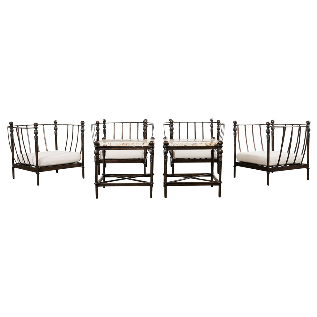 Set of Four Michael Taylor Montecito Chairs with Two Tables