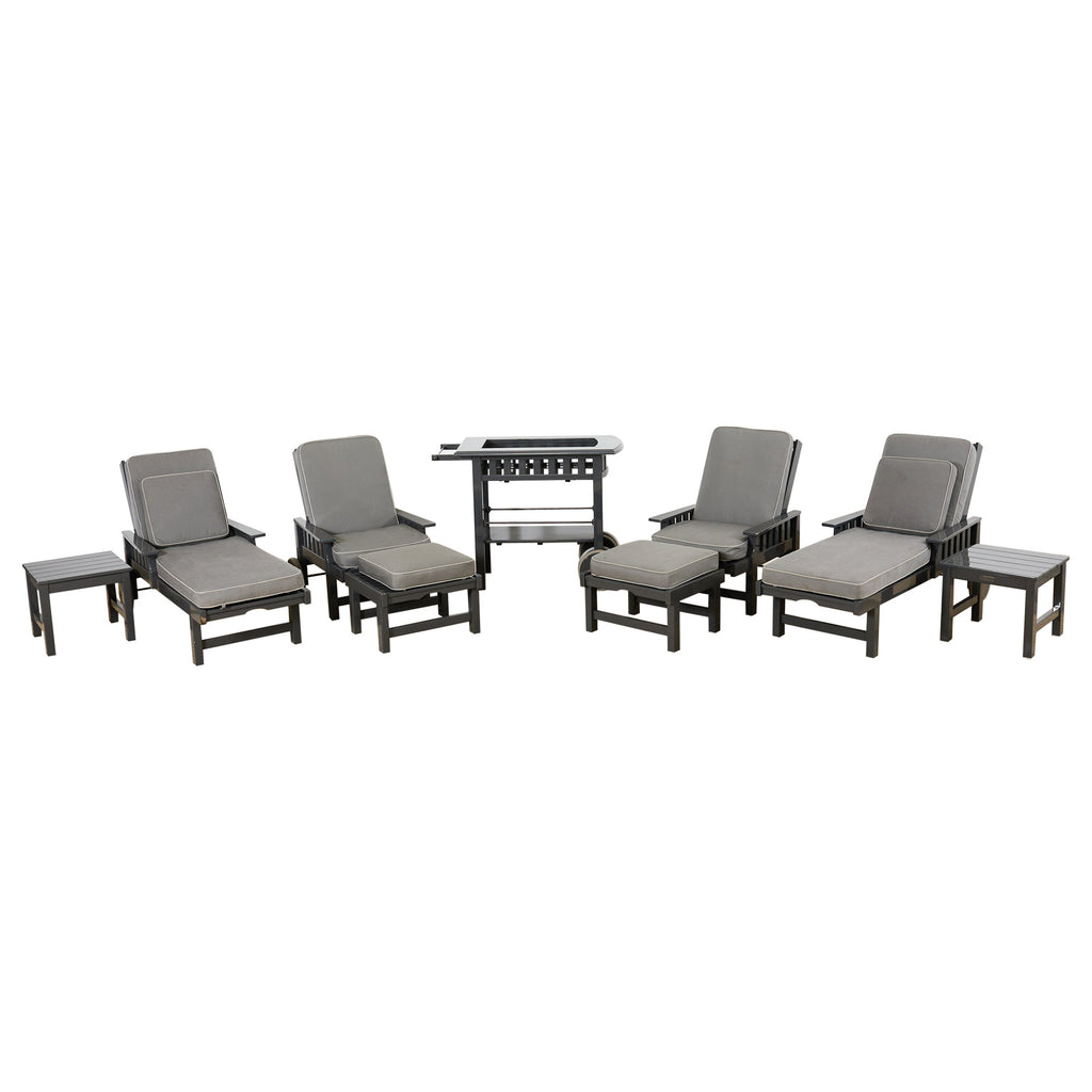 Set of Nine Weatherend Lacquered Teak Garden Furniture Suite