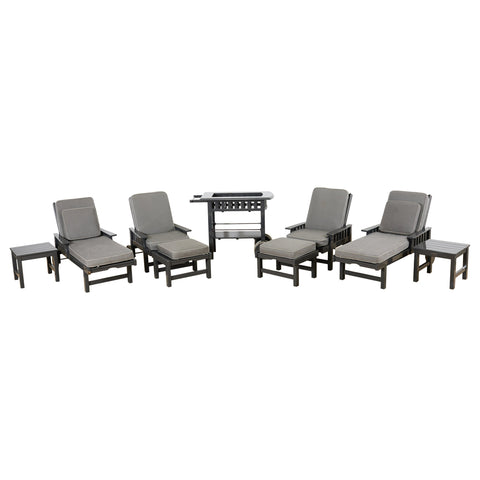 Set of Nine Weatherend Lacquered Teak Garden Furniture Suite