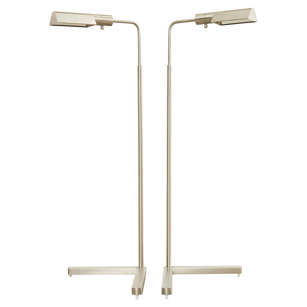 Pair of Casella Satin Nickel Adjustable Pharmacy Floor Lamps