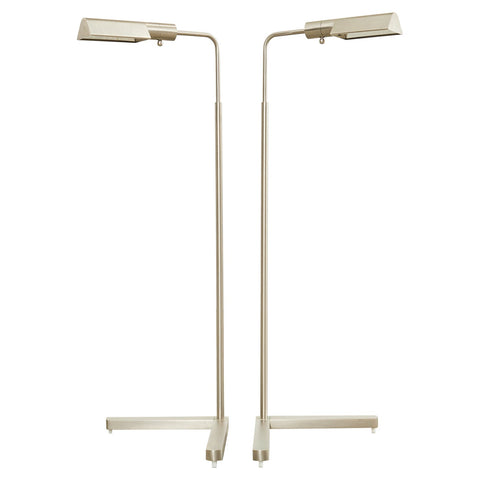 Pair of Casella Satin Nickel Adjustable Pharmacy Floor Lamps