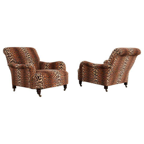 Pair of George Smith Jules Lounge Chairs in Leopard Velvet