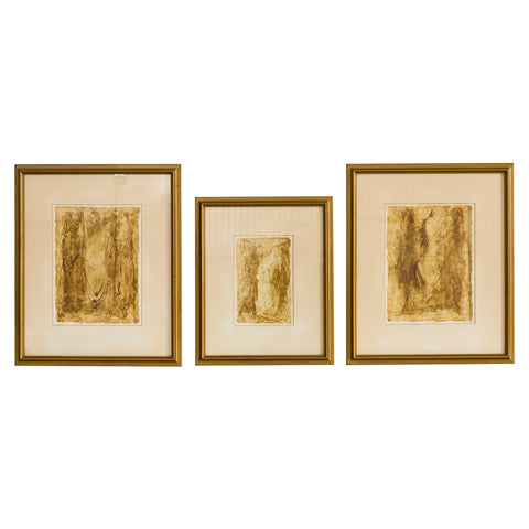 Trio of Midcentury Figurative Watercolor Framed Paintings