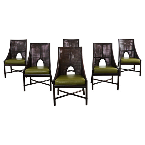 Set of Six Barbara Barry for McGuire Caned Dining Armchairs