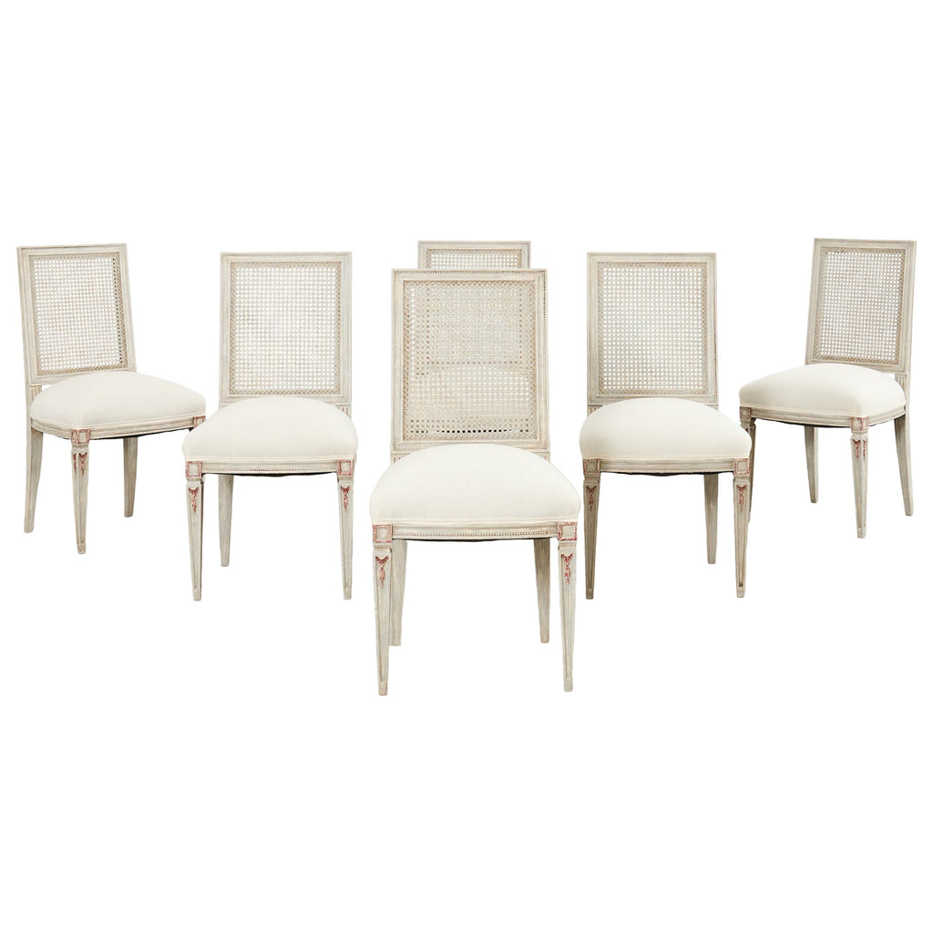 Set of Six Swedish Gustavian Style Painted Cane Dining Chairs