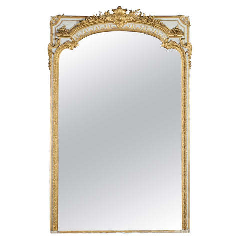 Monumental French Louis XVI Style Giltwood Floor Mirror