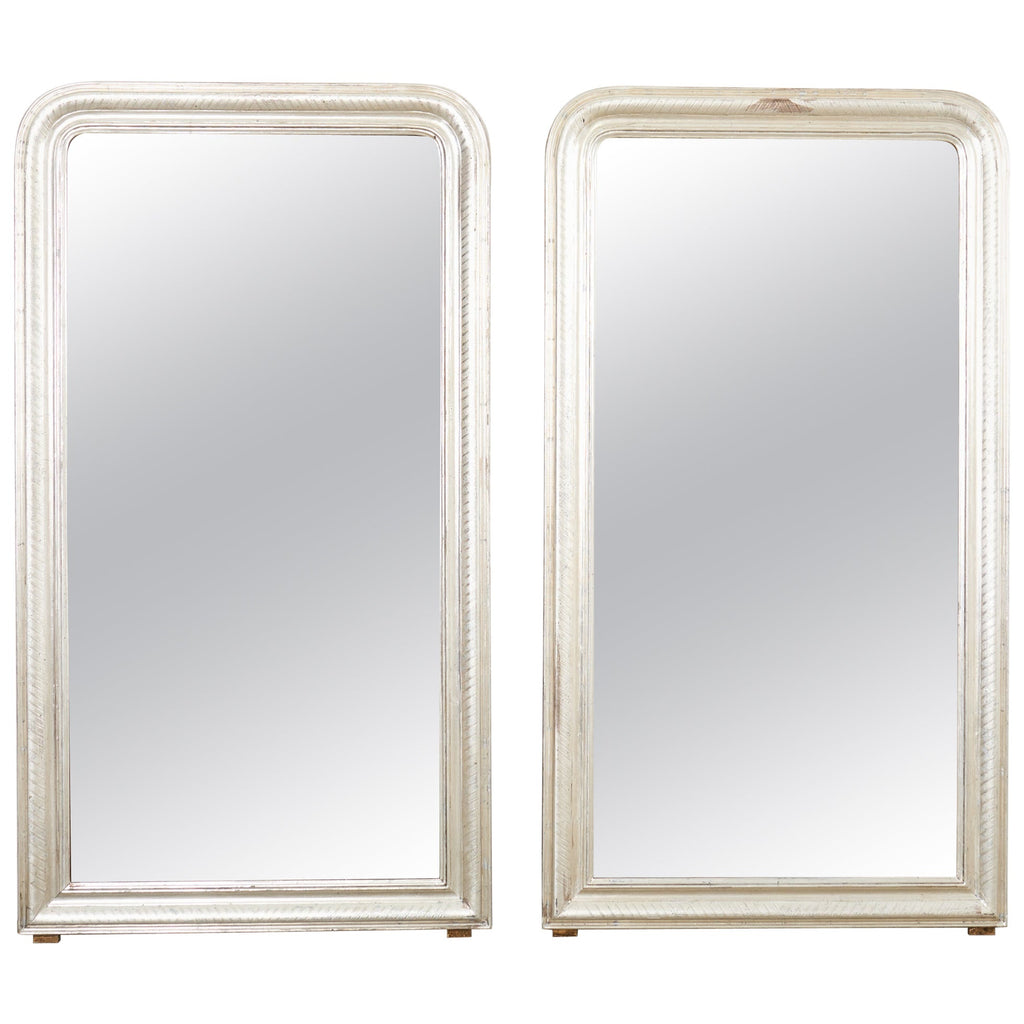 Pair of Louis Philippe Silver Leaf Gilt Mirrors 6 Ft
