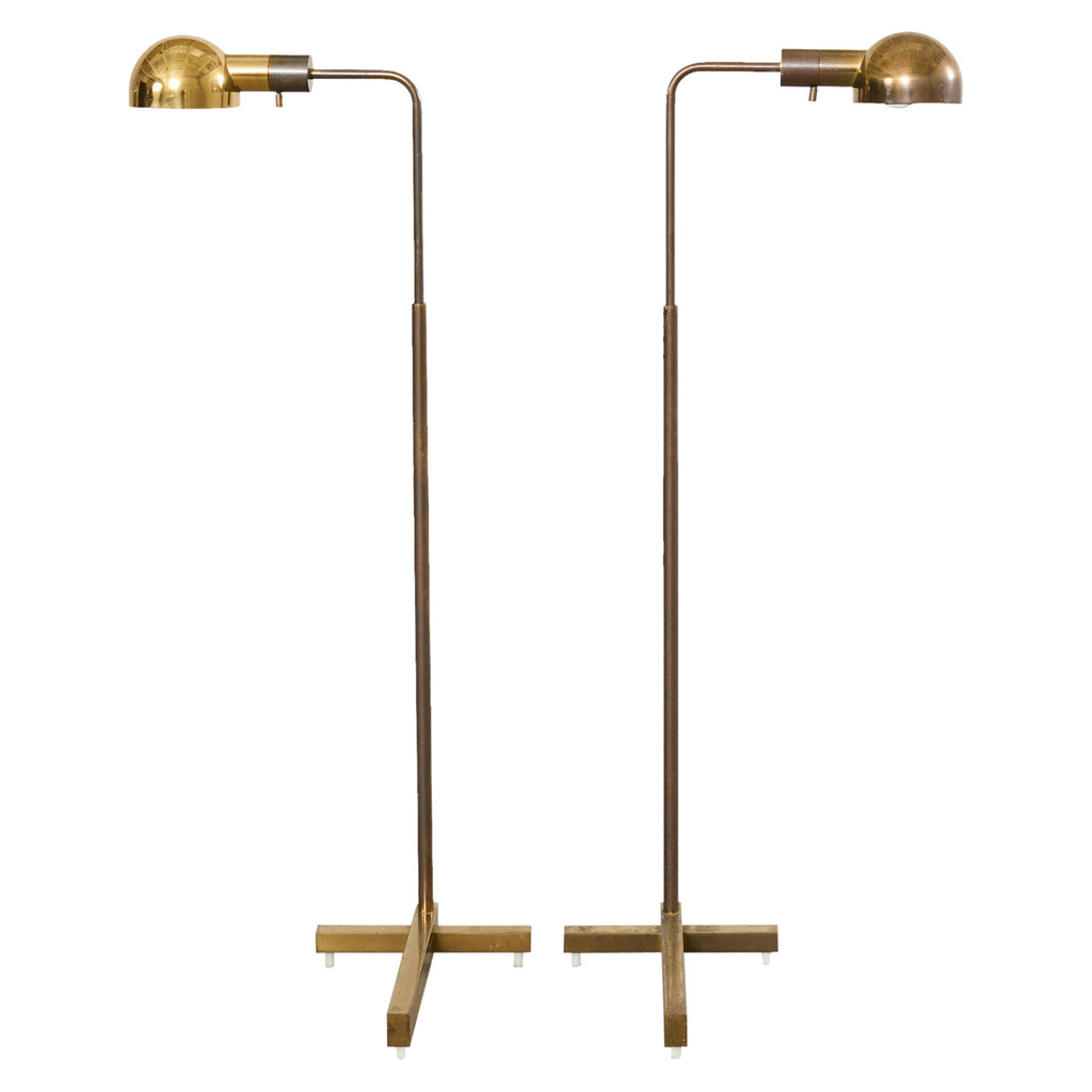 Pair of Midcentury Casella Patinated Brass Pharmacy Floor Lamps