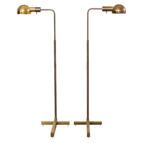 Pair of Midcentury Casella Patinated Brass Pharmacy Floor Lamps
