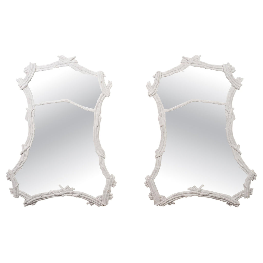 Pair of John Dickinson Style White Lacquered Faux Bois Mirrors