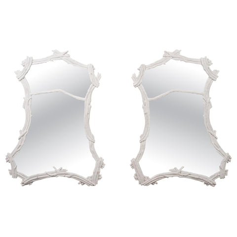 Pair of John Dickinson Style White Lacquered Faux Bois Mirrors