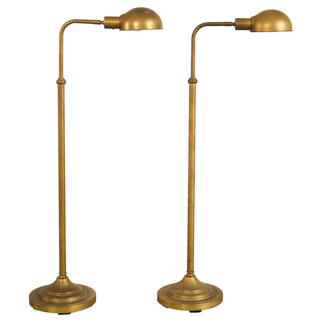 Pair of Patinated Brass Adjustable Pharmacy Floor Lamps