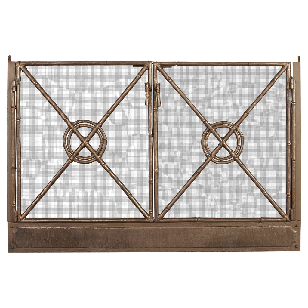 McGuire Two-Door Bronzed Iron Faux Bamboo Fireplace Screen