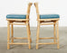 Set of Four McGuire Organic Modern Rattan Leather Counter Stools