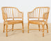 Set of Four McGuire Rattan Barrel Back Dining Chairs