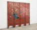 Chinese Export Four Panel Red Lacquered Chinoiserie Gilt Screen