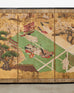 Weathered Japanese Meiji Four Panel Screen Tale of Genji