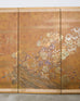 Japanese Showa Four Panel Screen Gilt Moriage Flowers