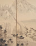 Japanese Showa Four Panel Screen Spring River Landscape 5 Ft.