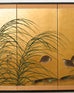 Japanese Showa Four Panel Screen Quail Amid Autumn Grasses