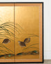 Japanese Showa Four Panel Screen Quail Amid Autumn Grasses