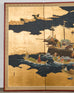 Japanese Showa Four Panel Screen Nanban Ship on Gilt