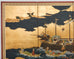 Japanese Showa Four Panel Screen Nanban Ship on Gilt