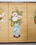 Japanese Showa Four Panel Screen Flower Vases on Silk