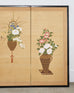 Japanese Showa Four Panel Screen Flower Vases on Silk